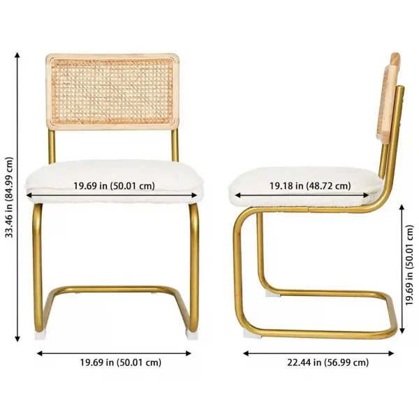 dimensions chaise molletonnée avec cadre doré et assise blanche